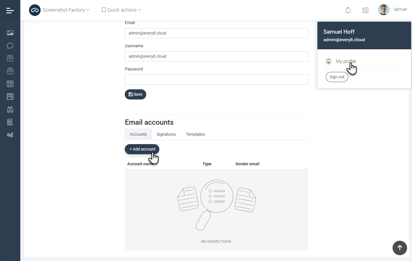 Connect your email account screenshot