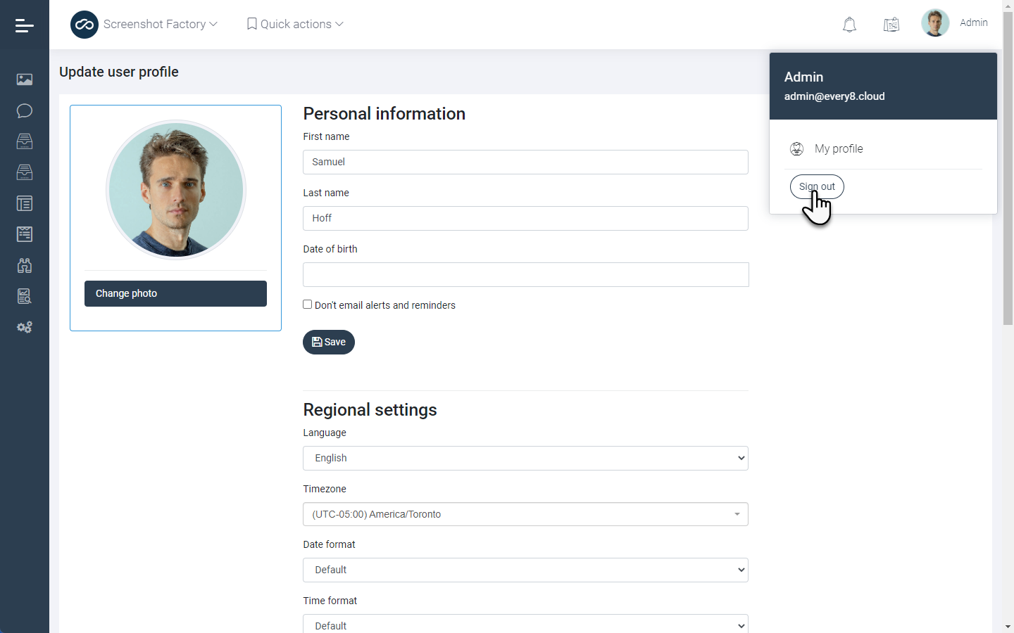 Sign out screenshot