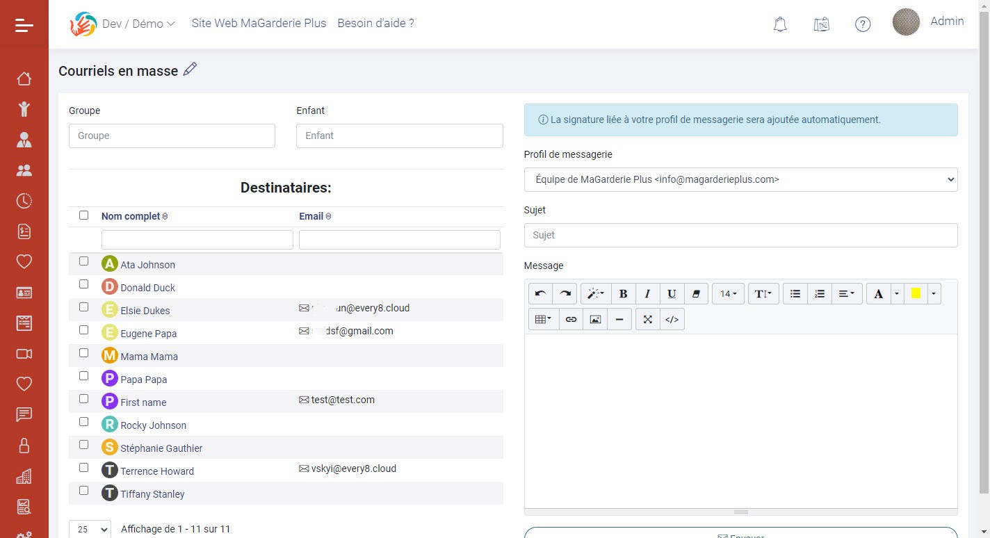 MaGarderie Plus: Mass emailing MaGarderie Plus: Mass emailing